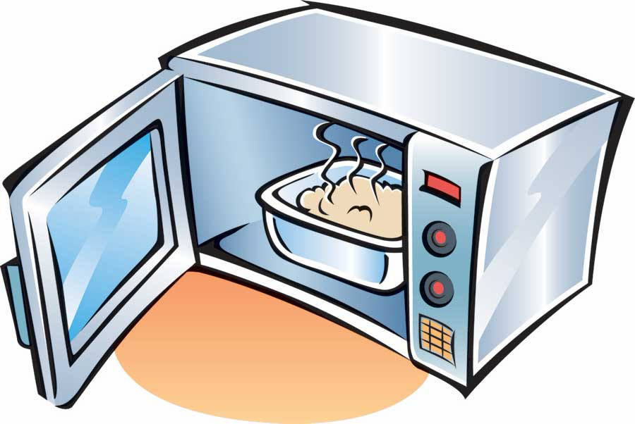 Illustration of a microwave oven heating food
